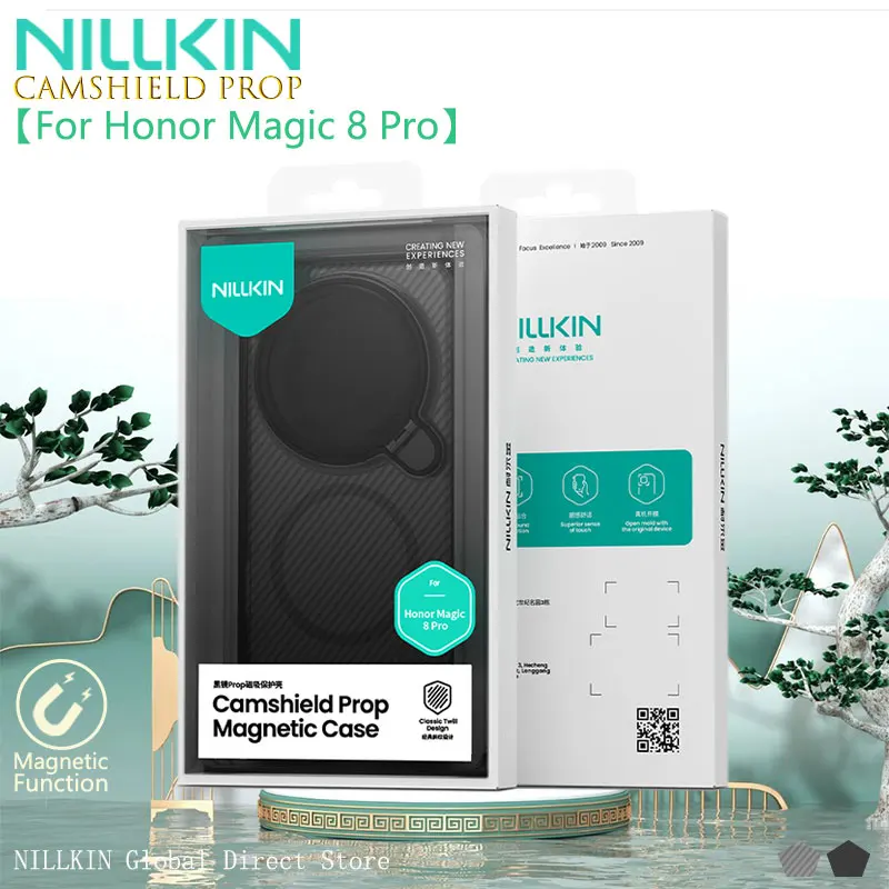 Для Honor Magic 8 Pro, опора NILLKIN CamShield, магнитная подставка, импортный материал, диагональная текстура, микропрозрачная крышка объектива