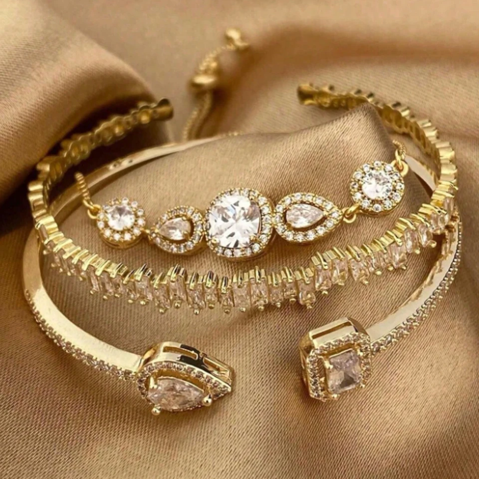 3pcs AAA Cubic Zirconia Adjustable Open Bangle Bracelets