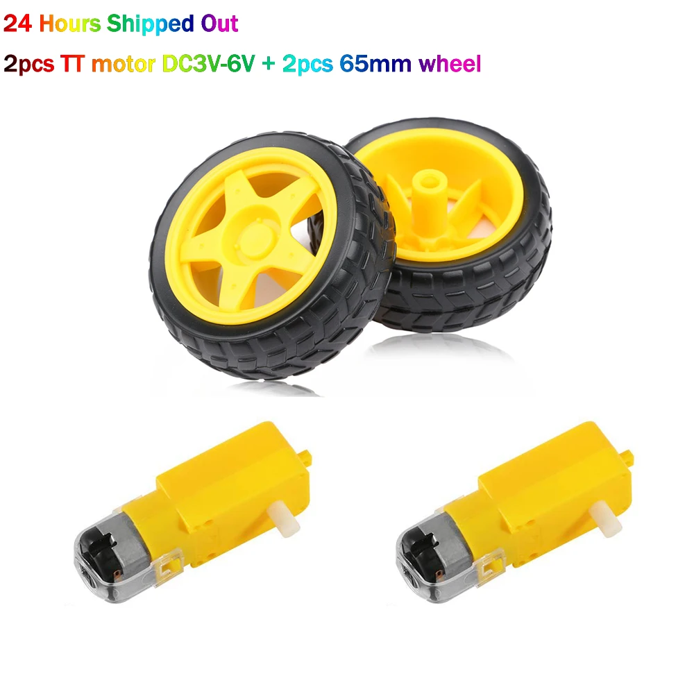 Motor eléctrico de CC con Motor TT de plástico, rueda de neumático de 3-6V, Motor de engranaje de doble eje TT, Motor de caja de cambios magnética para Arduino Smart Car