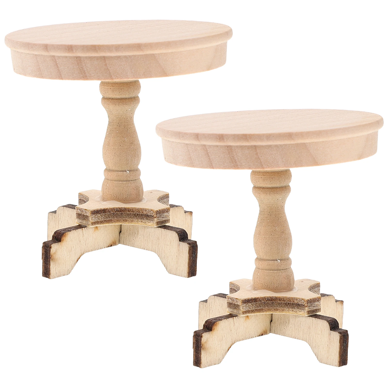 

2pcs Dollhouse Furniture 1:12 Scale Miniature Wooden Round Coffee Table Set For Living Room Decoration Small Cozy Dollhouse Tea