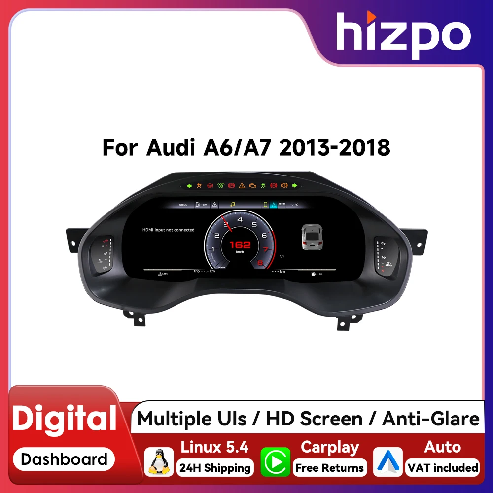 12,3 Zoll Hizpo Virtuelles Cockpit Digitales Kombiinstrument AUDI A6 A7 2013 - 2018 LCD-Auto-Armaturenbrett Tachometer mit integriertem Carplay Android Auto