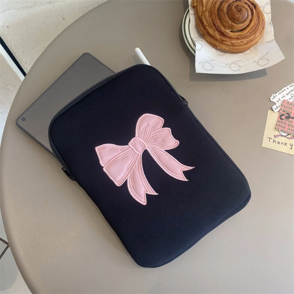 

PC Case Pink Bow Tablet Sleeve Bag Embroidered 11/13/15 Inch Laptop Pouch Protective Black Computer Storage Bag Girl