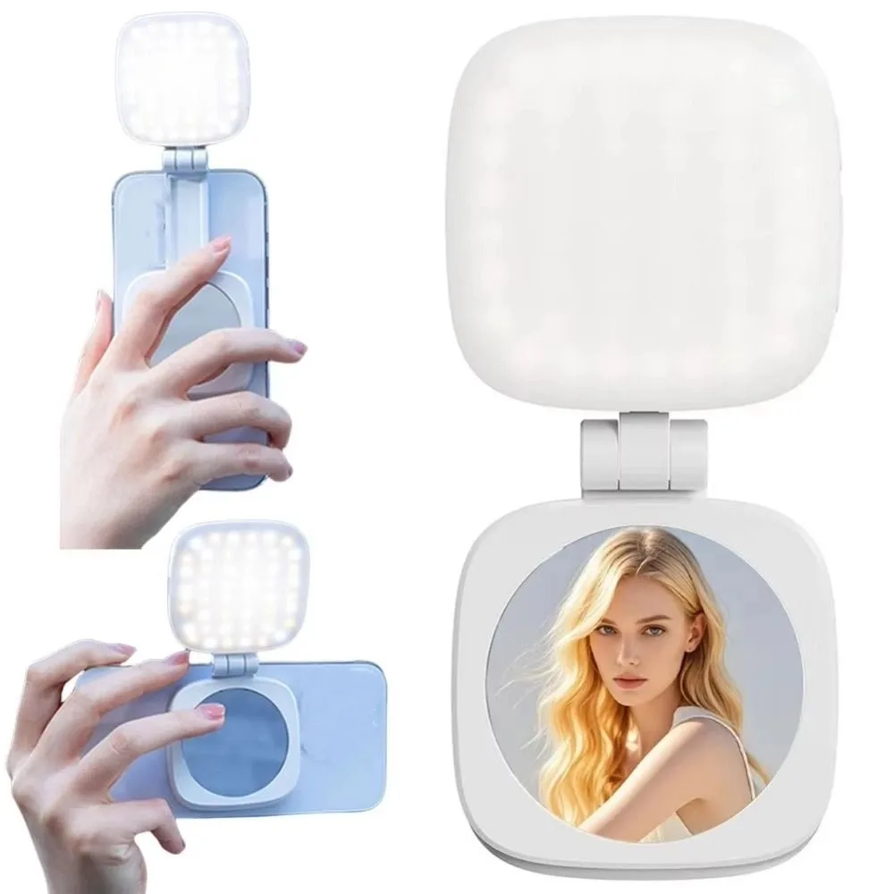 360° Rotation Magnetic Phone Selfie Light 3 Color with Makeup Mirror Mobile Phone Fill Light Portable Detachable
