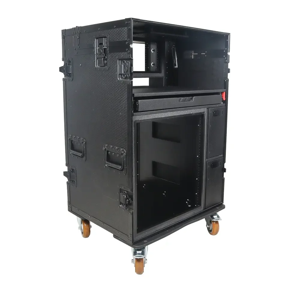 Mobile AV Broadcasting Streaming Recording Studio Workstation Flight Case with 4U Top 12U Bottom for Broadcast Video