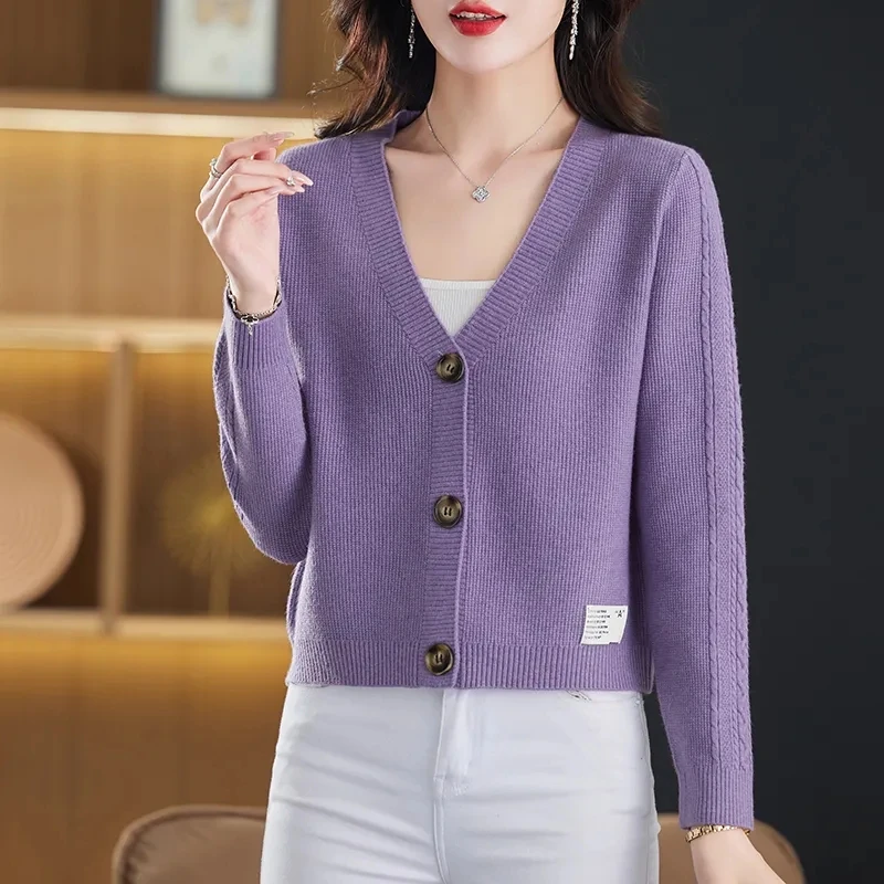 

Women Clothes Autumn Winter Thick Sweater Cardigan Female Knitted Top Simple Solid Wool Knitwear