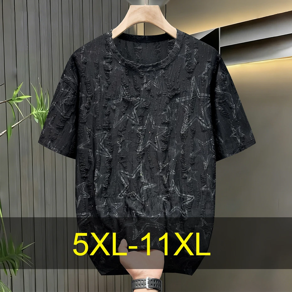 10XL 11XL Plus Size Ripped T-shirt Men Summer Short Sleeve Tshirt Fashion Casual T-shirt Male Big Size 11XL