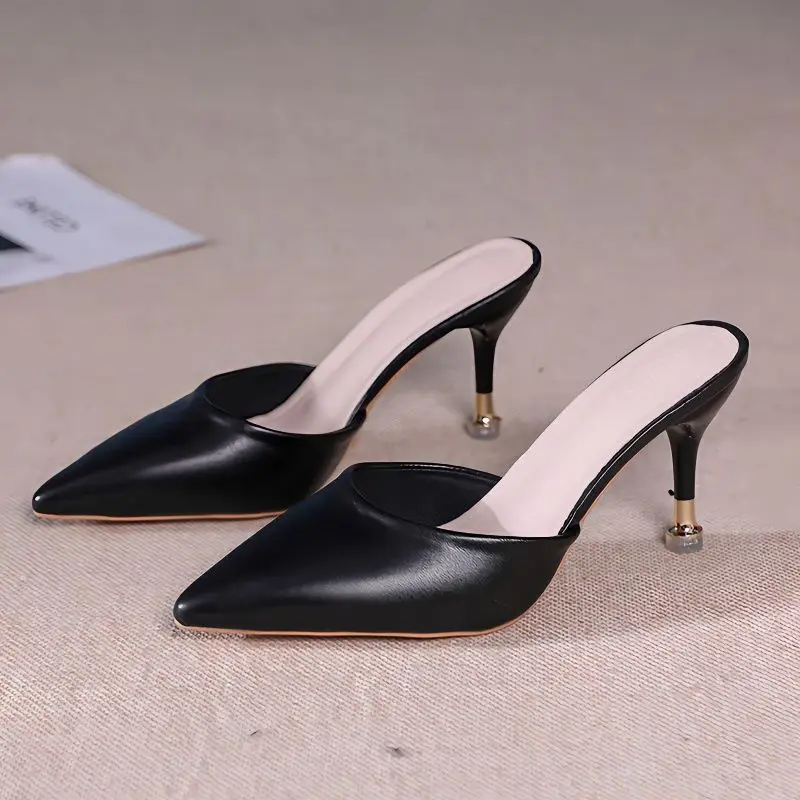 

High heels women's stiletto shoes new versatile Internet celebrity half height women wear fashion thin pointed head bag head