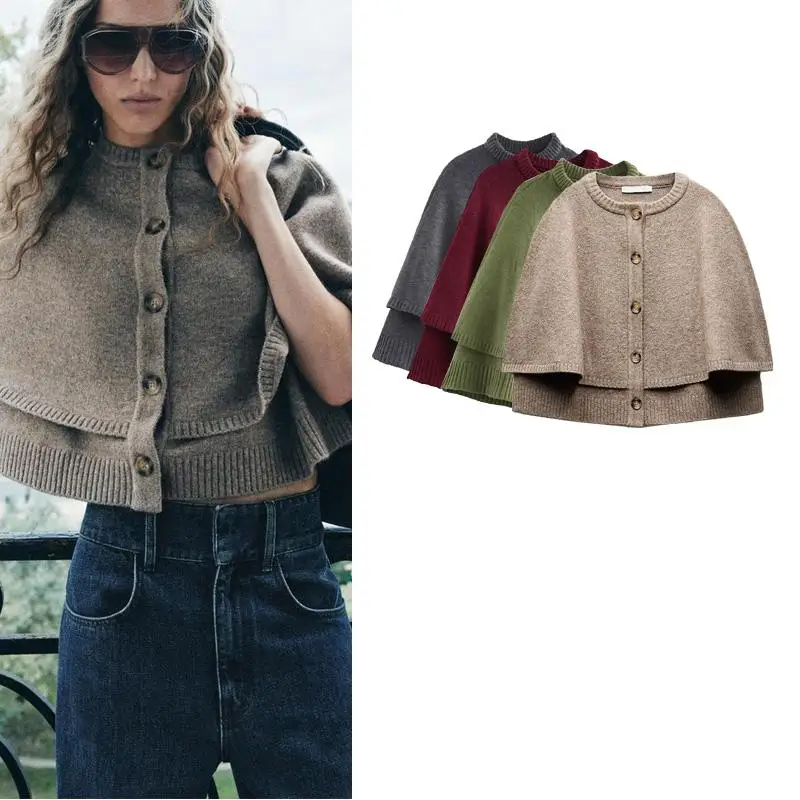 

Autumn Winter New Women's Knitted ort Sve round Ne Coat Single Button Design Commute Sle Polyester Fiber ort Length