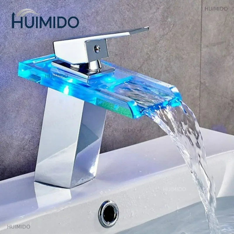 LED Color Changing Faucet Bathroom  Wash Sink Cold and Hot Water Faucet Modern Temperature Colors Change Sink Tap