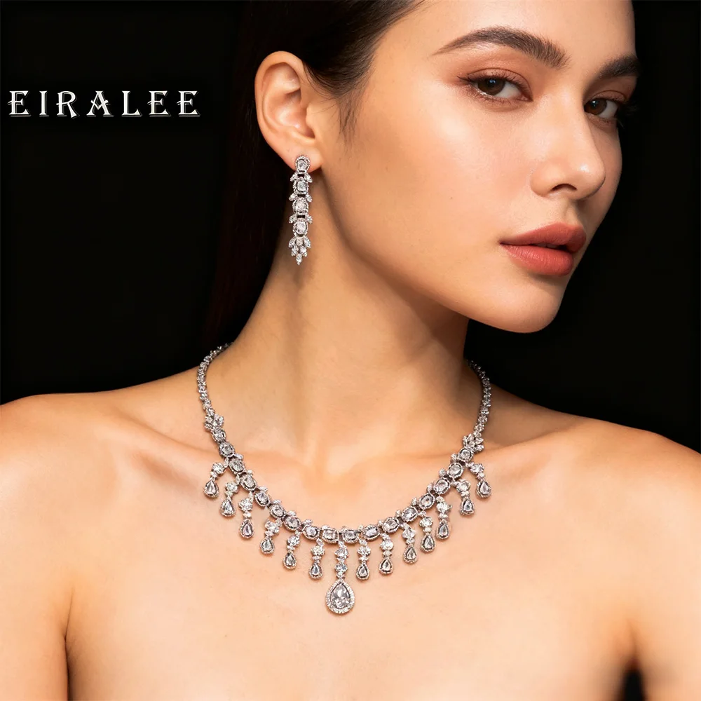 

EIRALEE модный ювелирный бренд, 4 шт., женский свадебный комплект украшений, подарок высокого качества, изысканное свадебное кольцо, ожерелье, серьги, помолвка