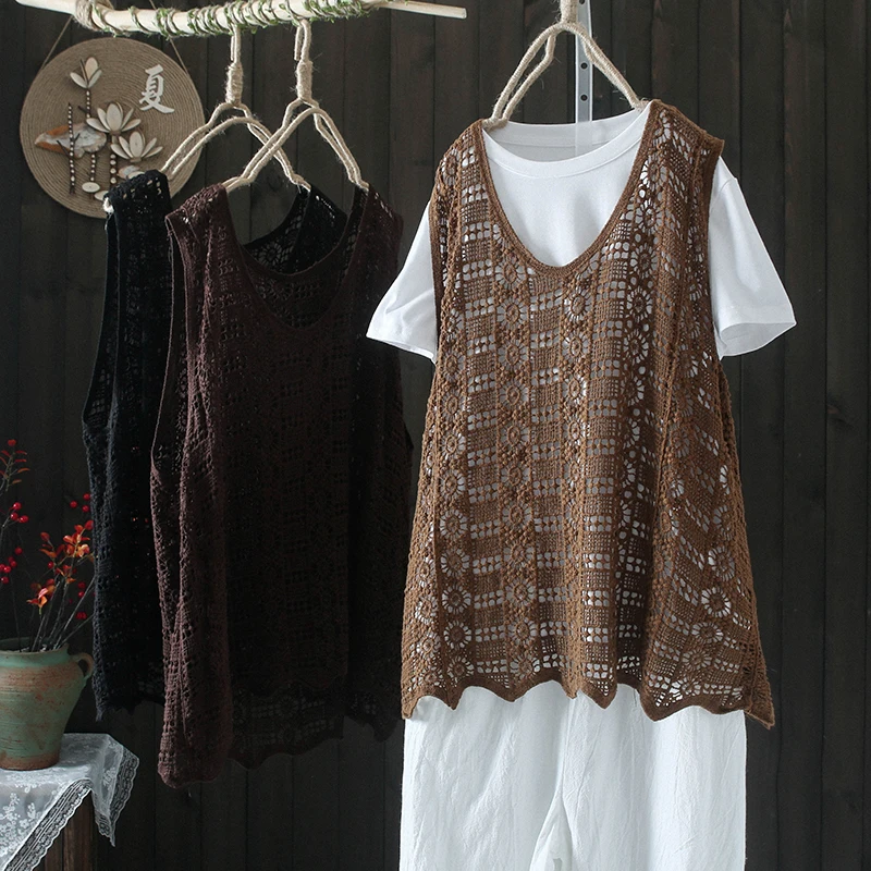 

Легкий полый цветной женский жилет большого размера U-Ne Svel майка антивозрастная накидка летняя мода