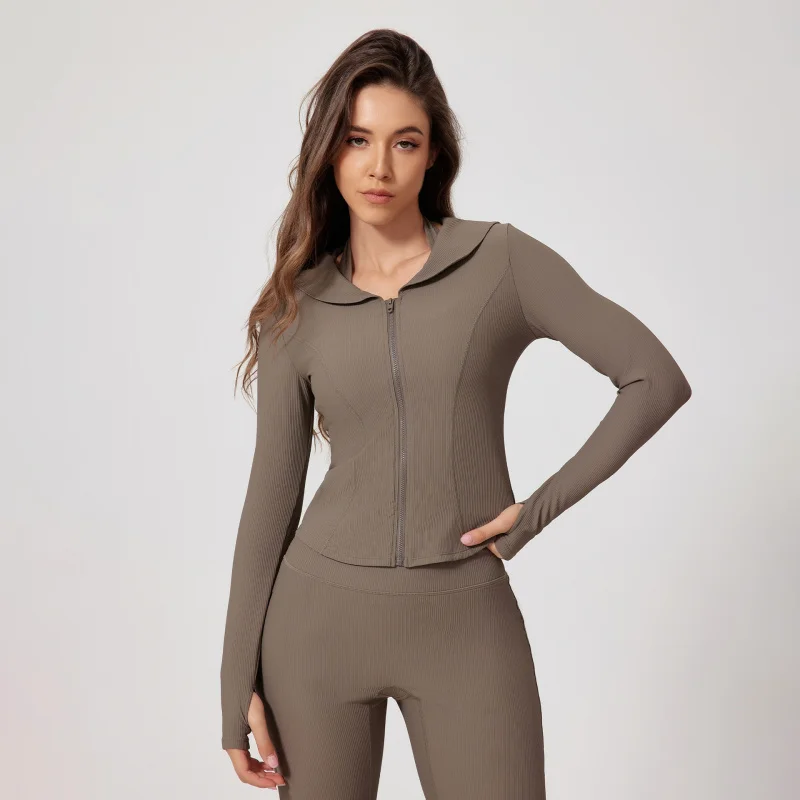 FUBEIKE sportjack sneldrogend slim fit opstaande kraag jas met schroefdraad lange mouwen skinny yogakleding sportoutfit voor dames