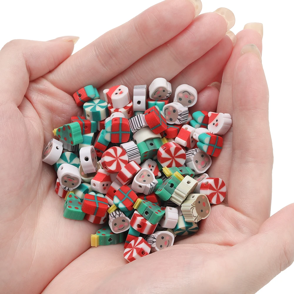 50/100pcs Christmas Clay Beads Snowflake Christmas Tree Spacer Loose Bead for Earrings Necklace Bracelet Jewelry Making Supplies