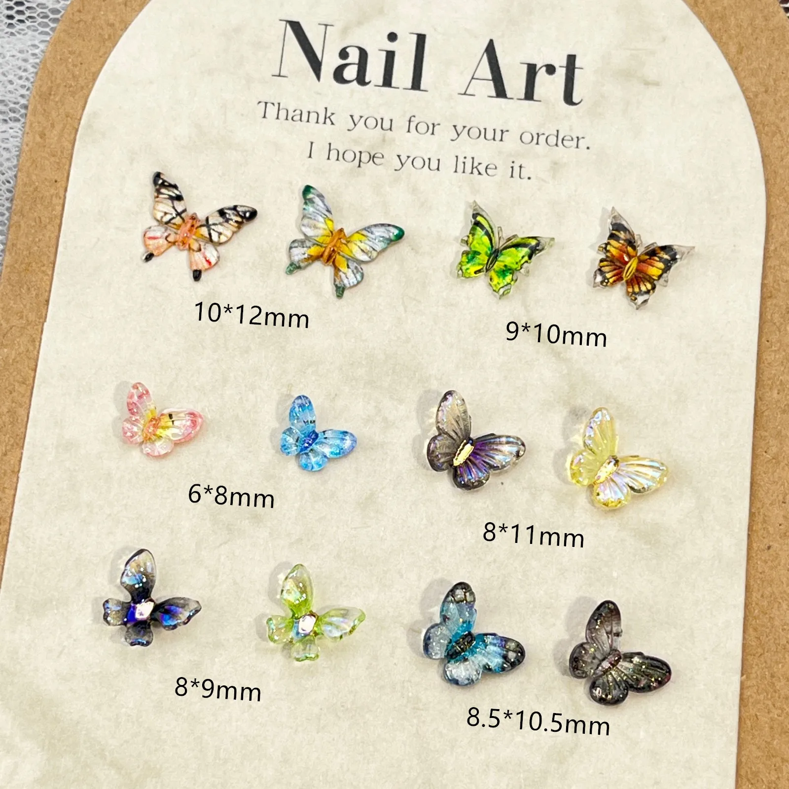 50Pcs Aurora Cracked Mixed Ice Transparent Nail Decorations Resin Butterfly Rhinestone Nail DIY Set