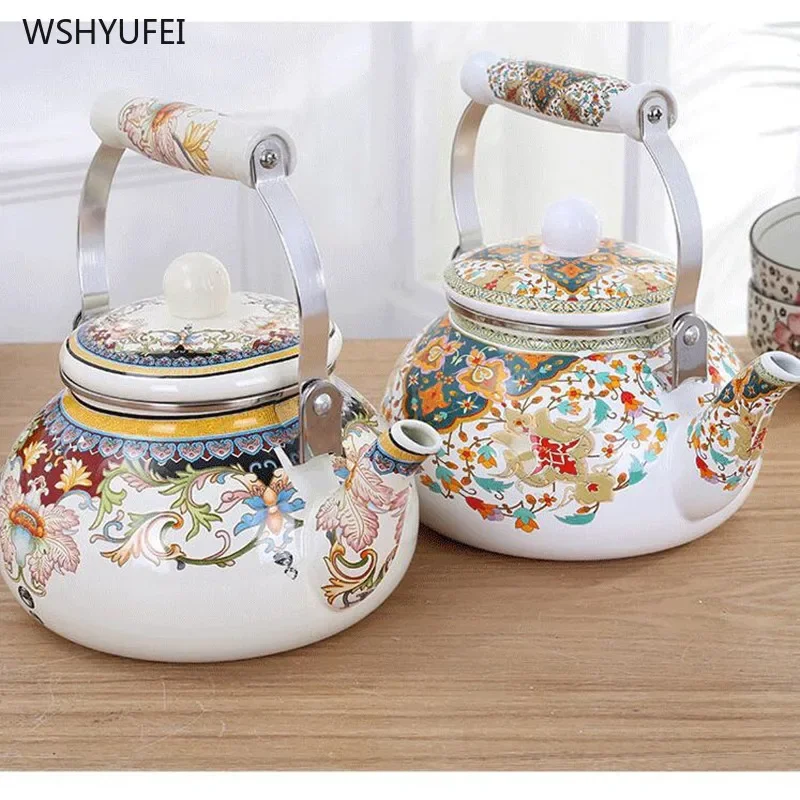 

2.4L high quality heat-resistant enamel pot milk tea boiled water coffee decoction pot kettle convenient office teapot tea set