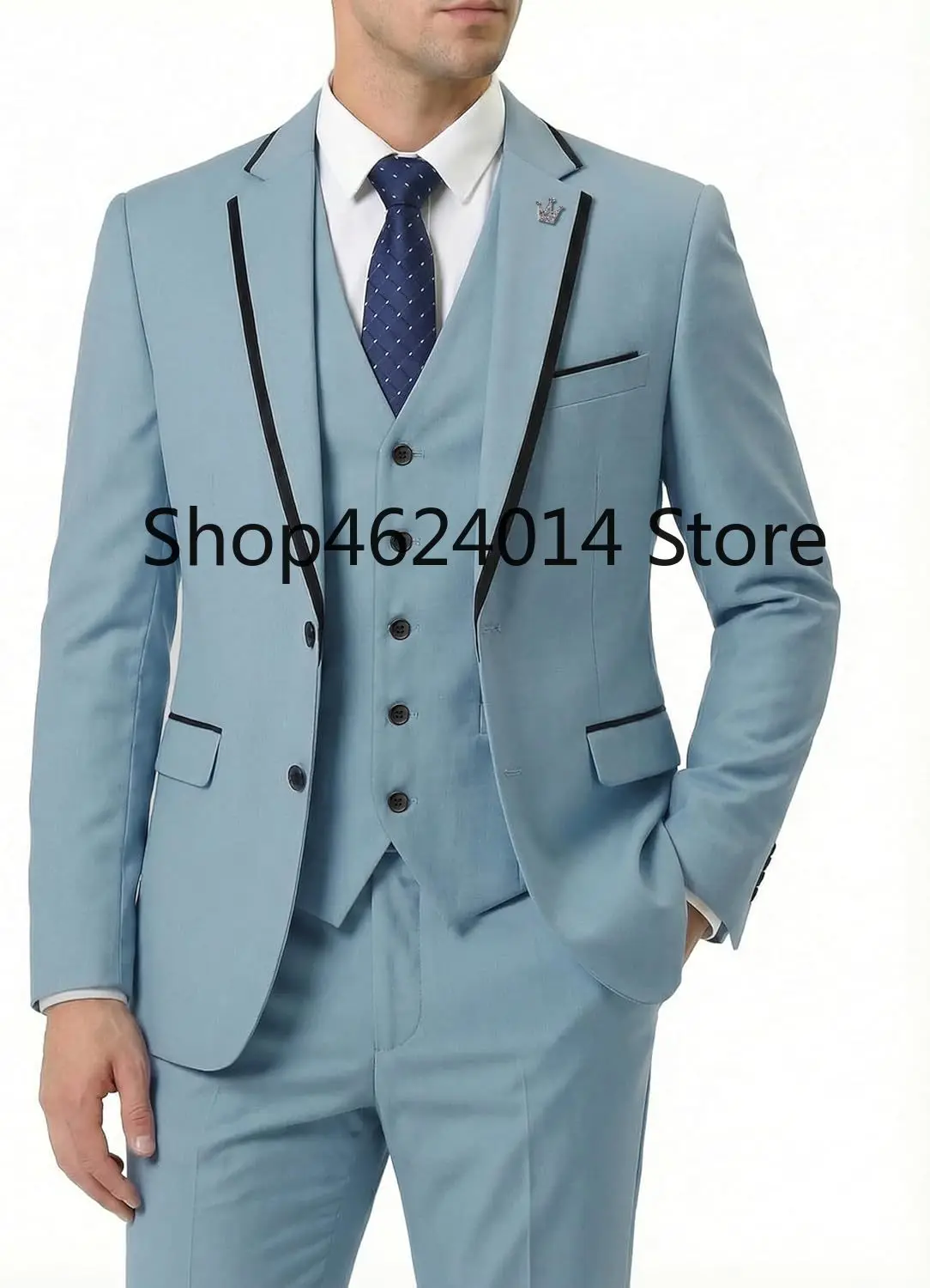 3 Piece Men's Suit  Slim Fit Tuxedo Set   Two-Button Jacket with Black  Notch Lapel  Vest and Pants for Wedding Party