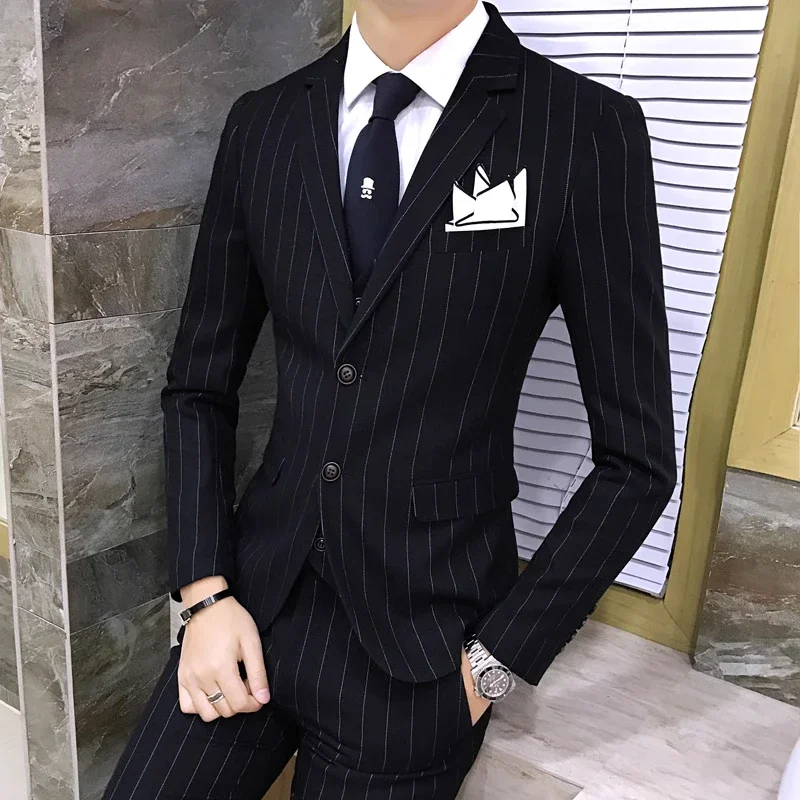 Classic Stripe/Chippendale Blazer for Men, Premium Texture Business Office 3 Piece SuitS,  Fashion Elegent Fit Men's Dress Sets