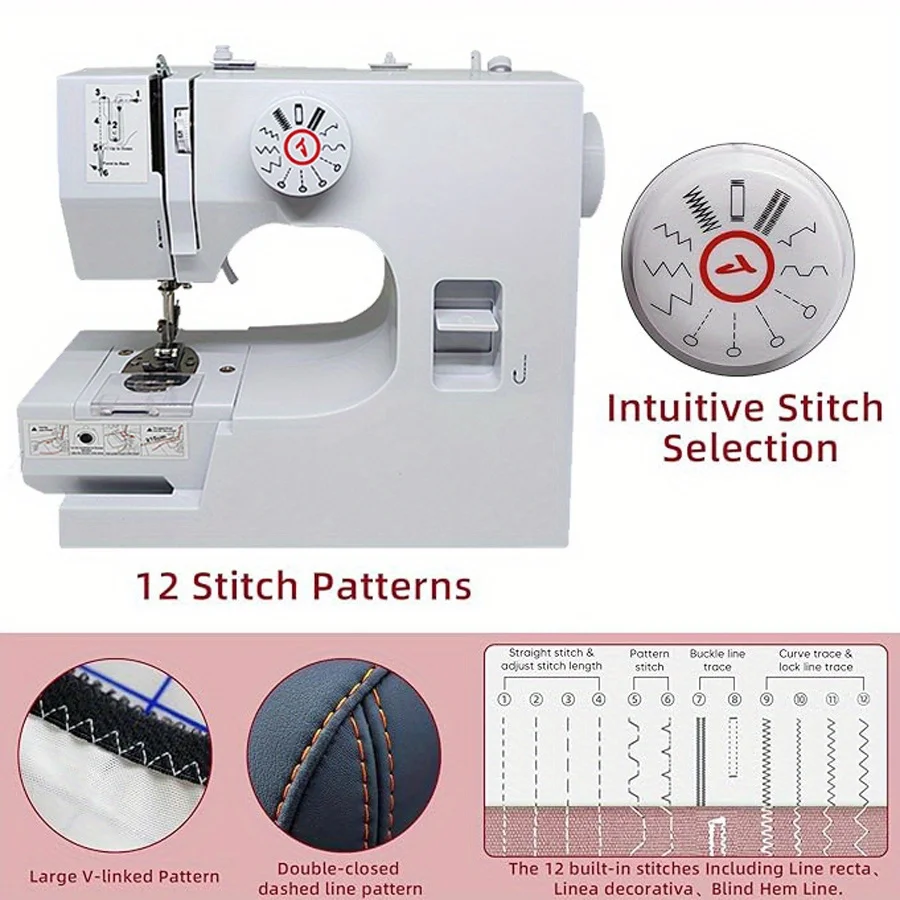 Electric Sewing Machine with 12 Built-in Stitches - Mini Electric Sewing Machine with Foot Pedal and 42-Piece Sewing Kit