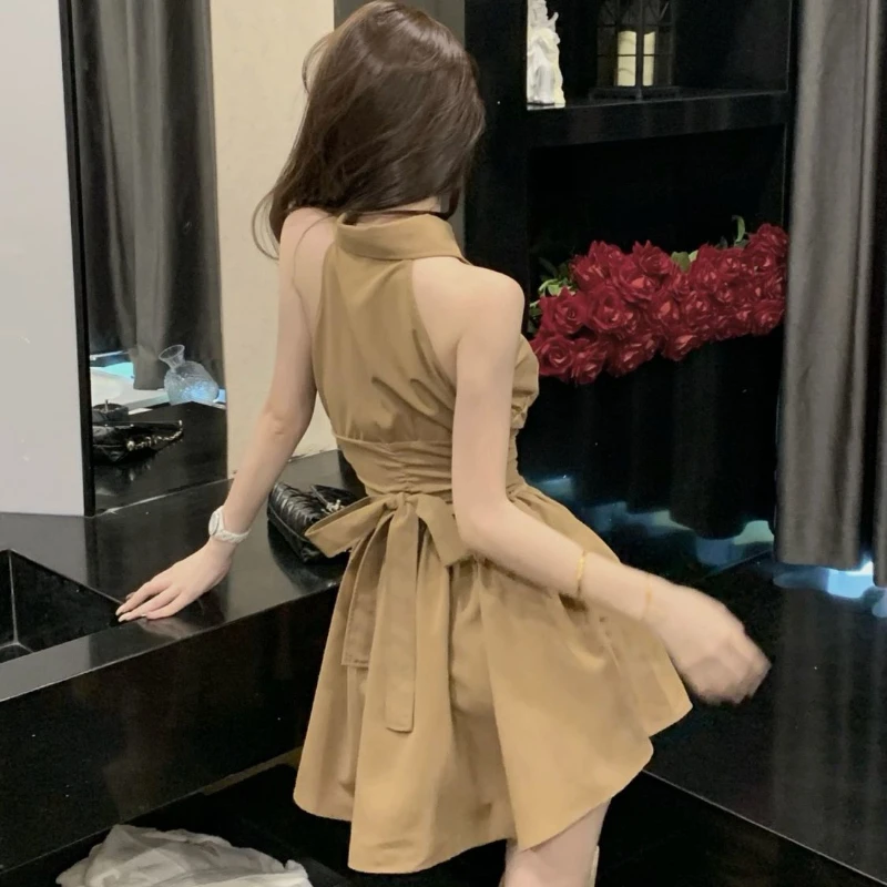 Sleeveless Mini Dresses Women Sexy Girls Bandage Vintage Casual A-line Streetwear Chic Tender Hipster All-match Ulzzang Popular