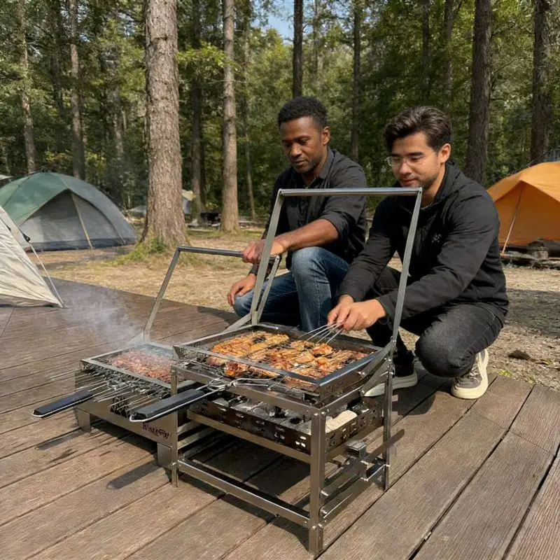 

Innovative Hand-Cranked Rotary Barbecue Grill Made of Stainless Steel for Discerning