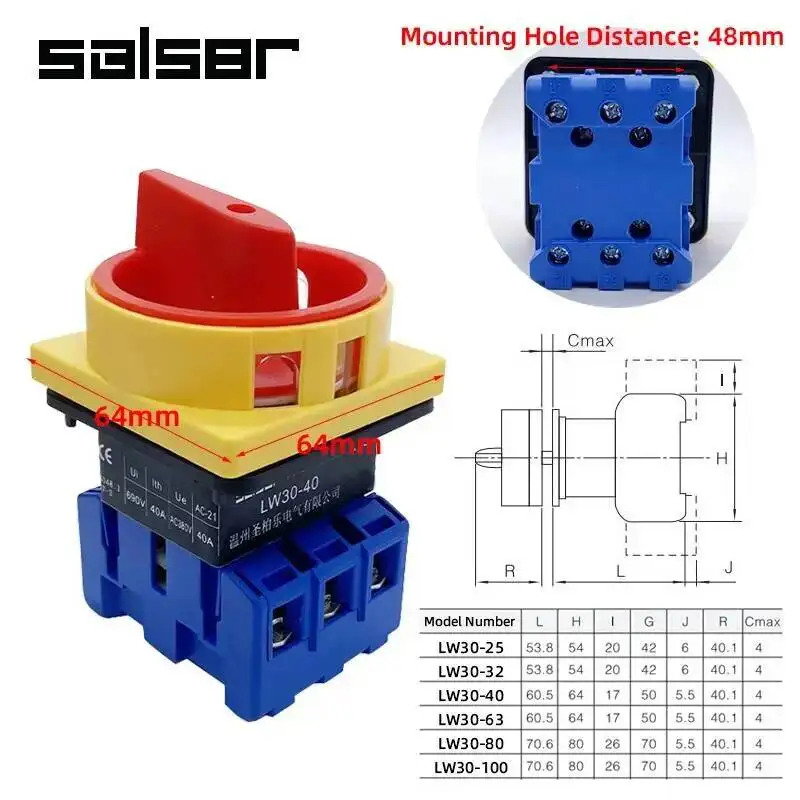 LW30 3P 690V 25/32/40/63/80/100A Isolator Switch Padlock Disconnect Selector With ON-OFF Panel Power Control