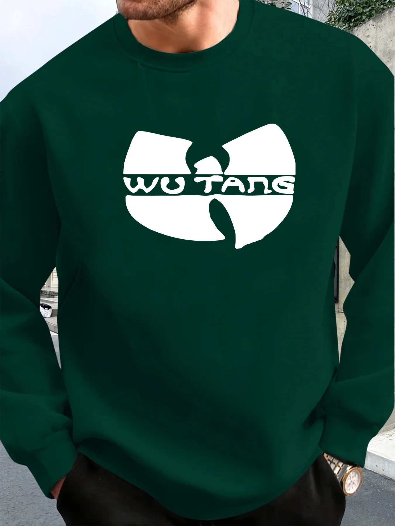 سويت شيرت كاجوال برقبة دائرية للرجال مع طباعة جريئة "WU TANS" - بلوفر ناعم بأكمام طويلة للخريف والشتاء، فضفاض