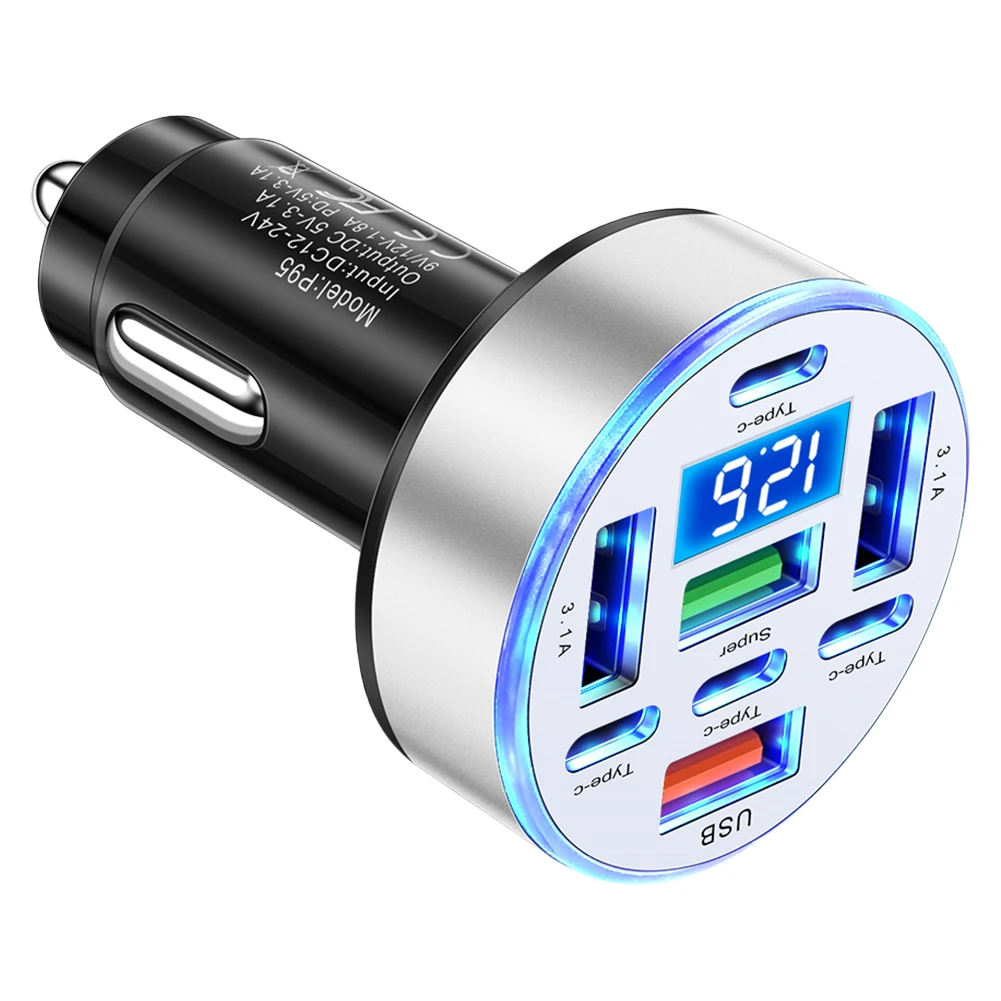 40w 8 portas carregador de carro adaptador de carregador de telefone de carro leve usb tipo-c carregador de carro carregador de carregamento rápido para a maioria dos modelos de carro