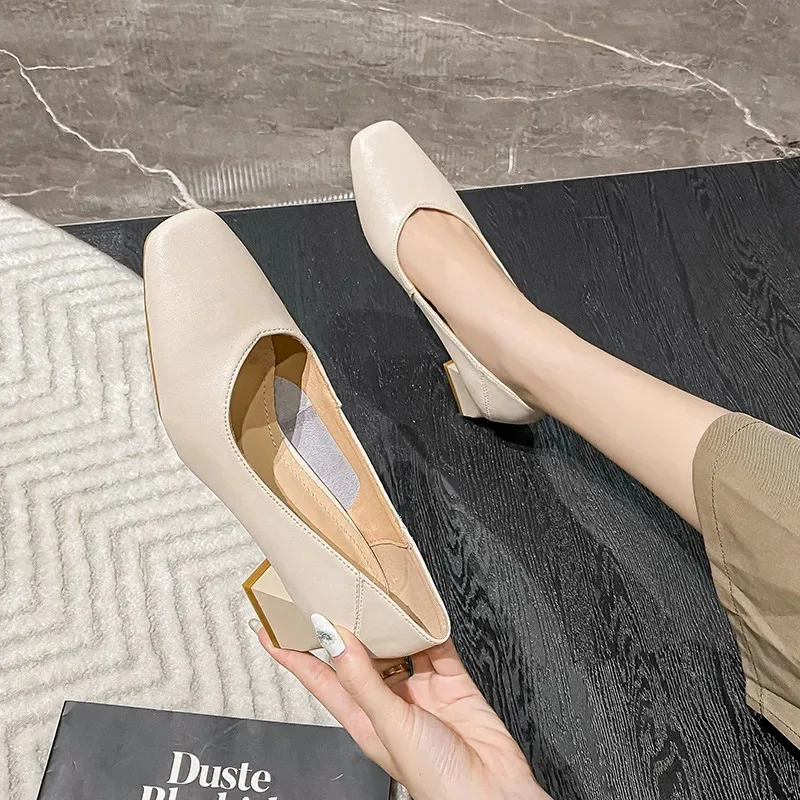 

Женские туфли на высоком каблуке, модная повседневная обувь с квадратной головкой, модельные туфли во французском стиле на мягкой подошве для женщин, дизайнерские туфли на высоком каблуке, Zapatos Mujer