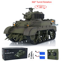 Henglong US M5A1 1/16 RTR RC Tank Stuart VI Remote Control Light Tank 360° Two Battery Radio Smoking Tracks Toys