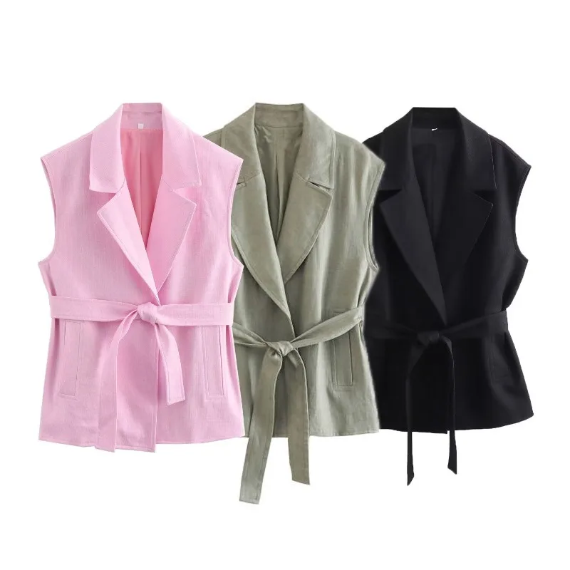 

Female Summer Suit Pants Straight Waistcoat Belt Solid Retro Simple Comfortable Leisure Design Fashion Minority Versatile Thin