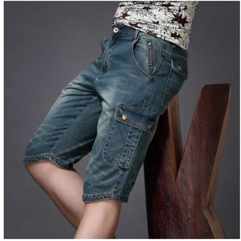 New Summer Jeans Shorts New Men's Denim Shorts Straight Multi-pocket Baggy Cargo Trousers Men Cowboy Bottoms