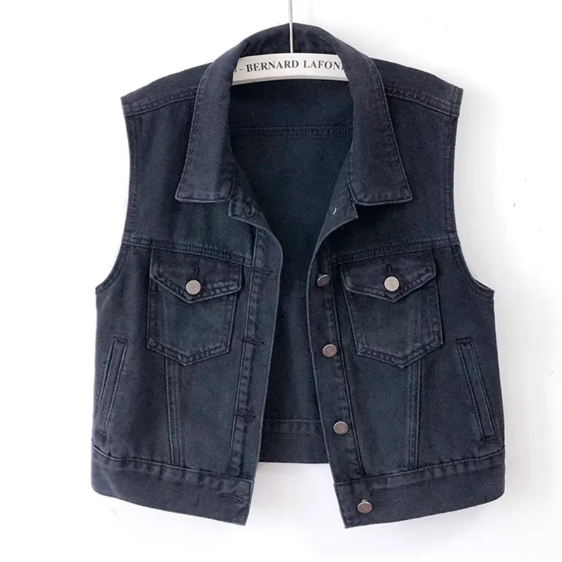 

Women's Cowboy Vest Coat Summer Short Casual Slim Female Waistcoat Sleeveless Single-breasted Ladies Denim Jacket Outwear