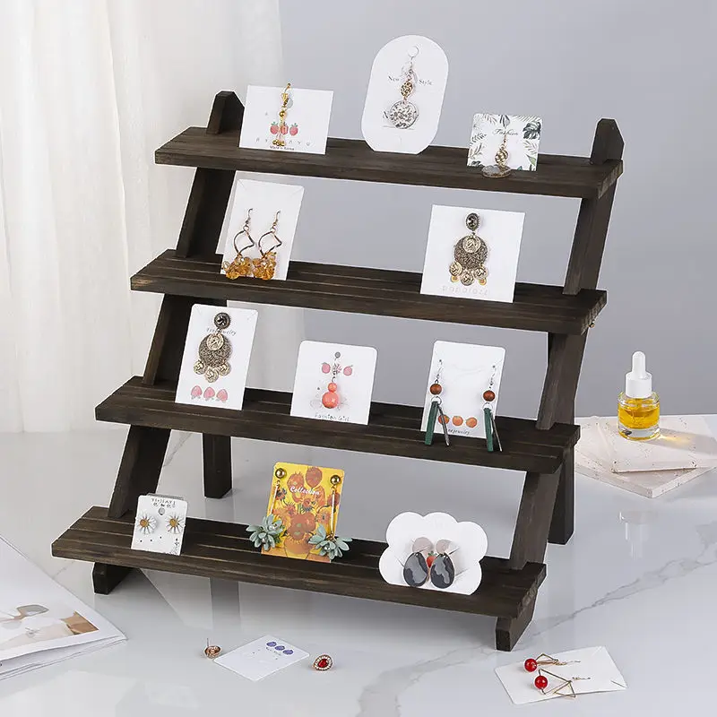 4 Tier Earring Display Stands For Selling, Retail Display Riser Earring, Ring Holder Stand, Removable Countertop Small Merchandi