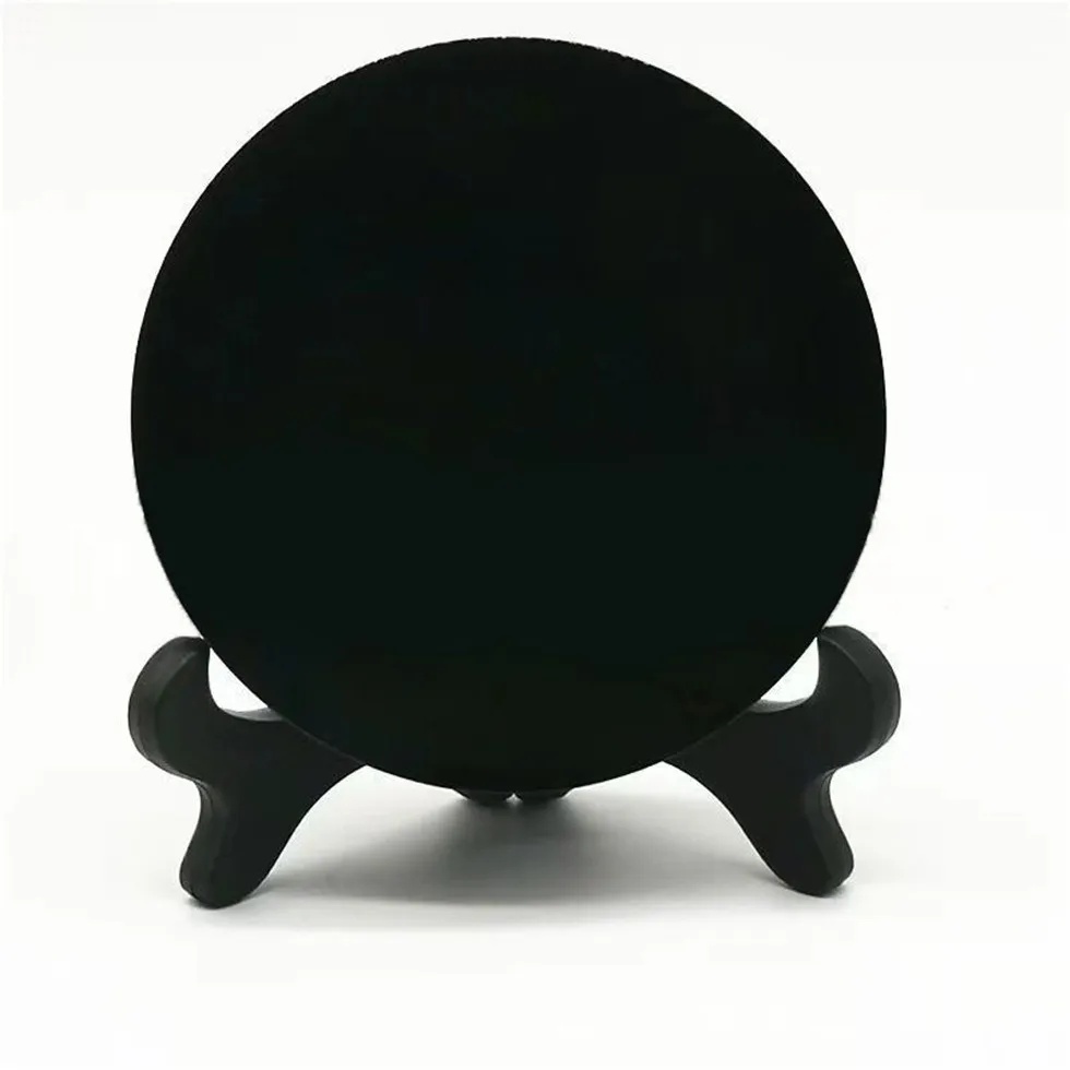 

Natural Black Obsidian Circle Disk Round Plate Fengshui Mirror Smoking Crystal Stone For Home Office Decor