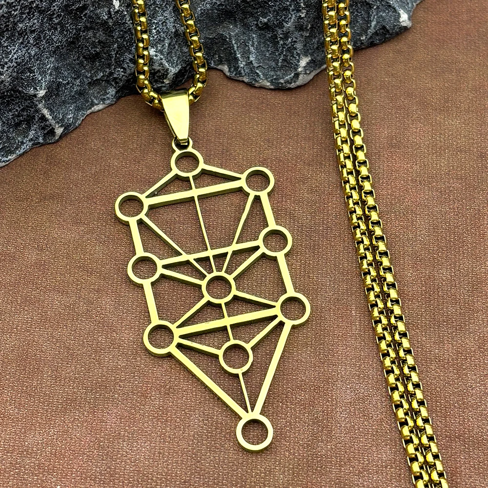 Yoga Kabbalah Sephirot Chakra Tree of Life Pendant Nekclace for  Women Cabala Stainless Steel Gold Color Hollow Chain Jewelry