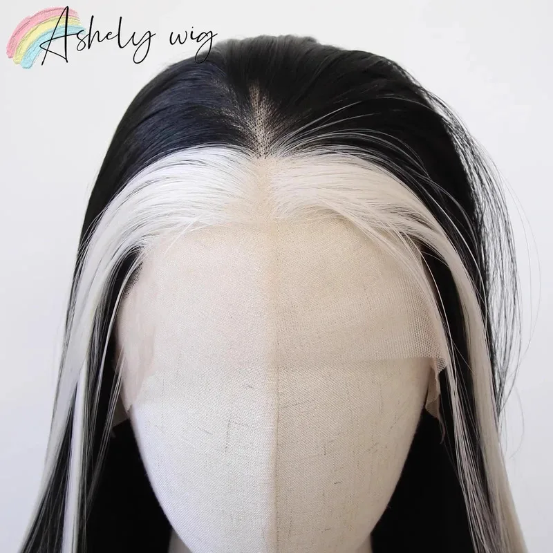 Ashely الأبيض تسليط الضوء على الأسود الاصطناعية الدانتيل الجبهة الباروكات 26 بوصة 13*4 طويل مستقيم الدانتيل الجبهة شعر مستعار اصطناعي خط الشعر الطبيعي