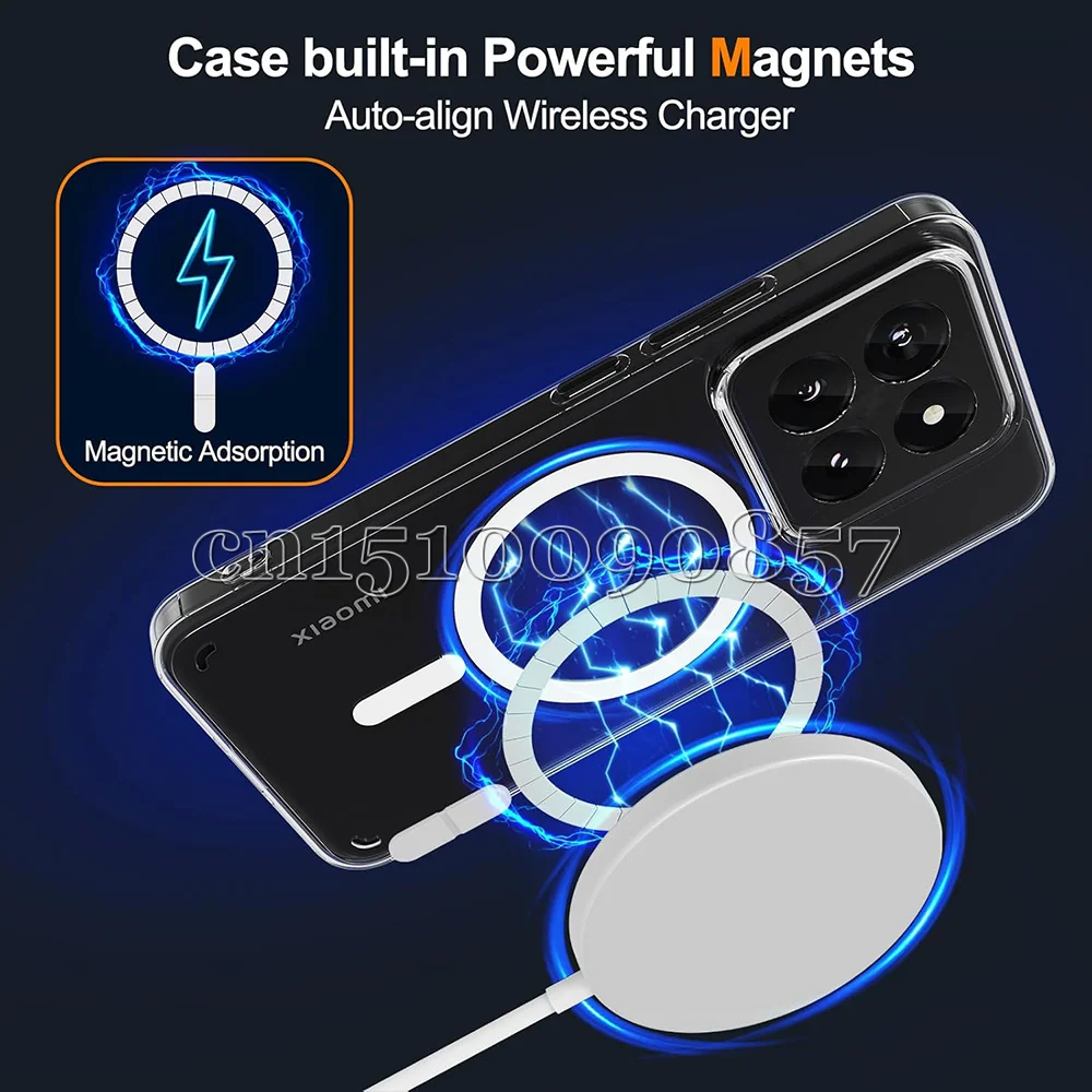 Case For Magsafe Magnetic Wireless Charging Soft  Bumper Shockproof Hard Clear Camera Protection Cover For Xiaomi 14T Pro