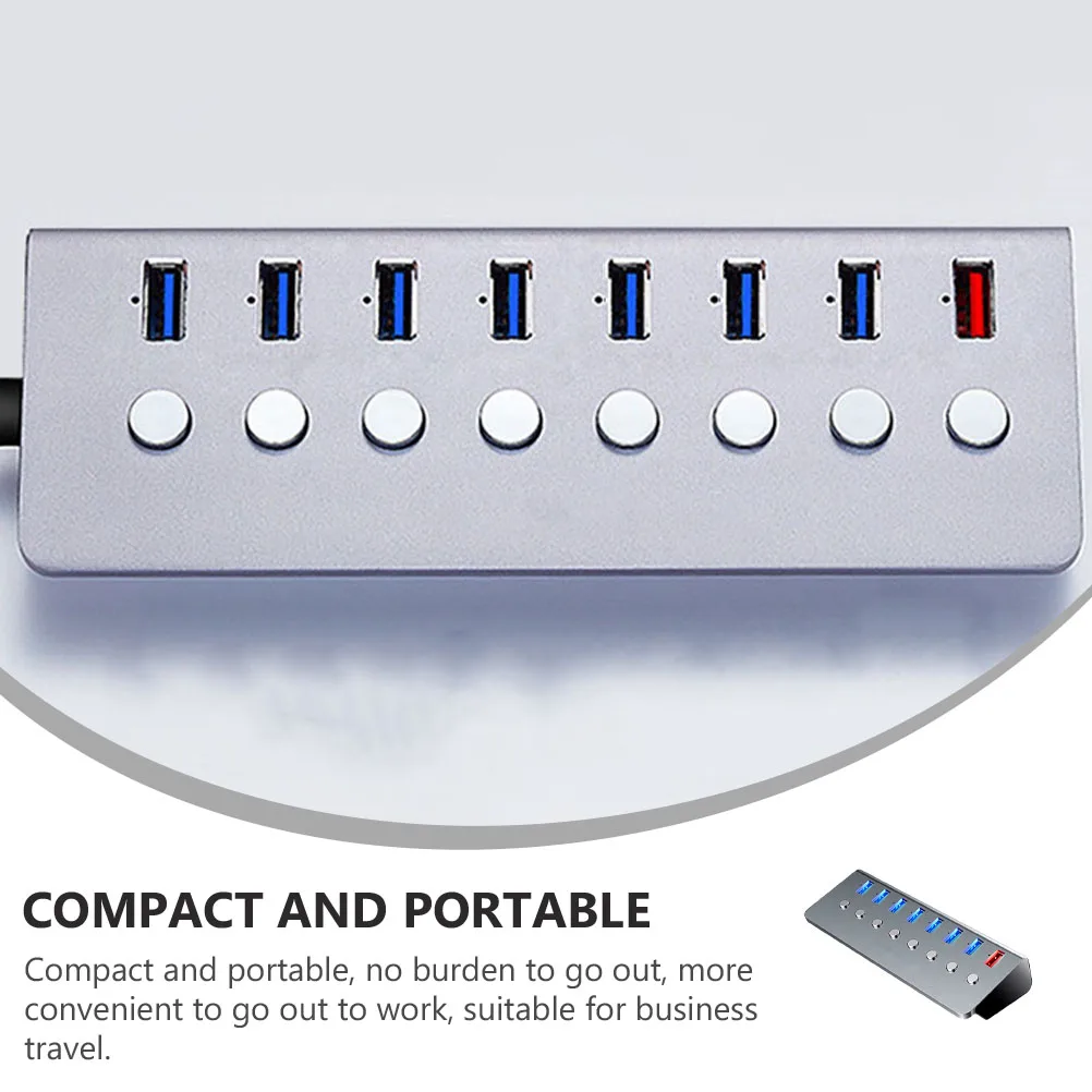 

1pc 7-Port Usb 3.0 Hub 1 Charging Port 2.4A Blue Red Portable Splitter Extension Data Transmission Compact Travel Friendly For