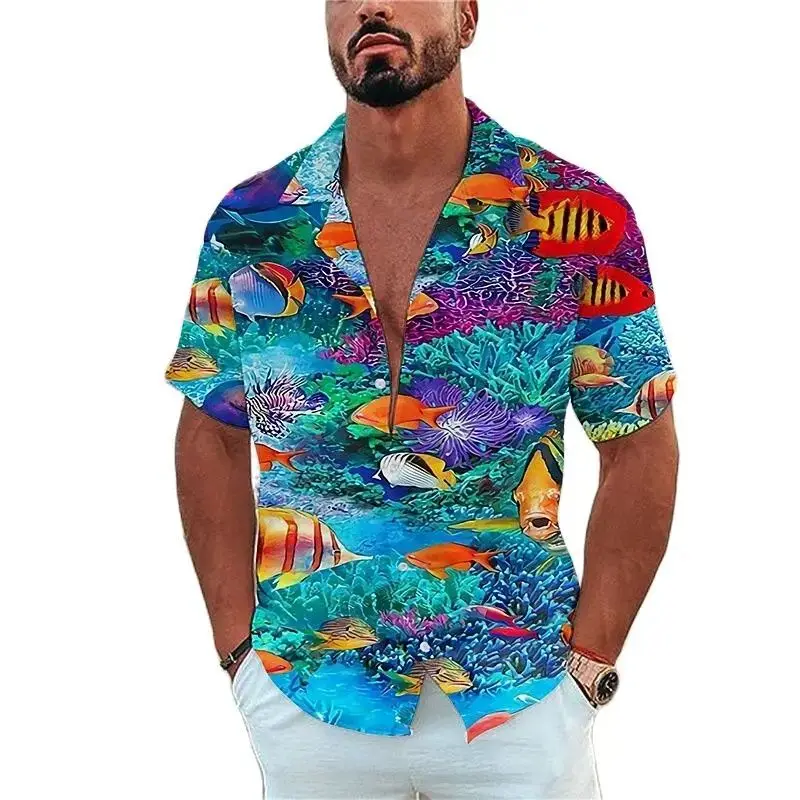 Men's Marine Life Print Shirt Beach Vacation Style H-Middle-aged Cleanfit Inner Wear Other Material 100% No Brand Registered ...