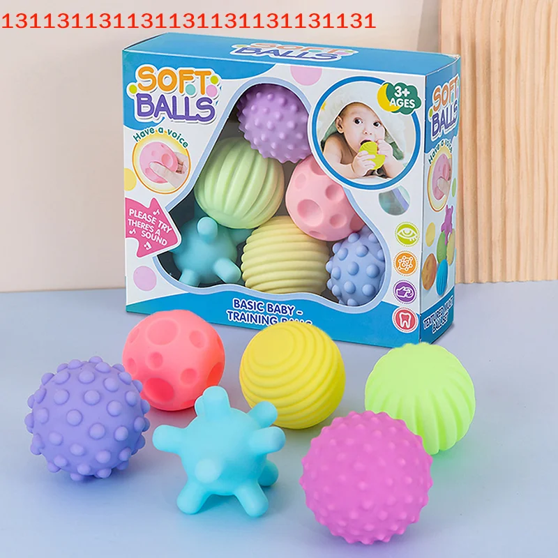 Early Learning Baby Toy Set; 6 pieces included; Sensory Balls and Soft Massage Ball; Rattle and Bath Toys