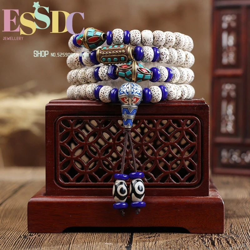 

Wholesale Natural Star and Moon Bodhi 108 Beads Ethnic Rosary Bracelet Jewelry Lotus Pendant Accessories