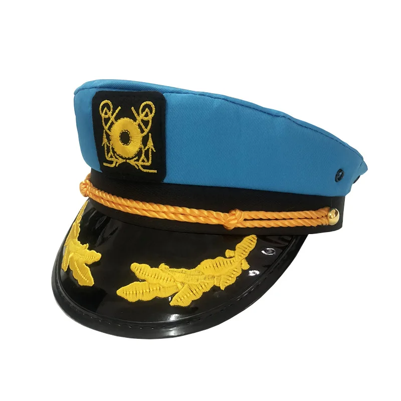 Cappello da marinaio con tesa in pelle cappello da marinaio cappello da berretto Snapback Sea Military Style Cosplay Prop Hat berretto da aviazione con distintivo berretto da marinaio per feste