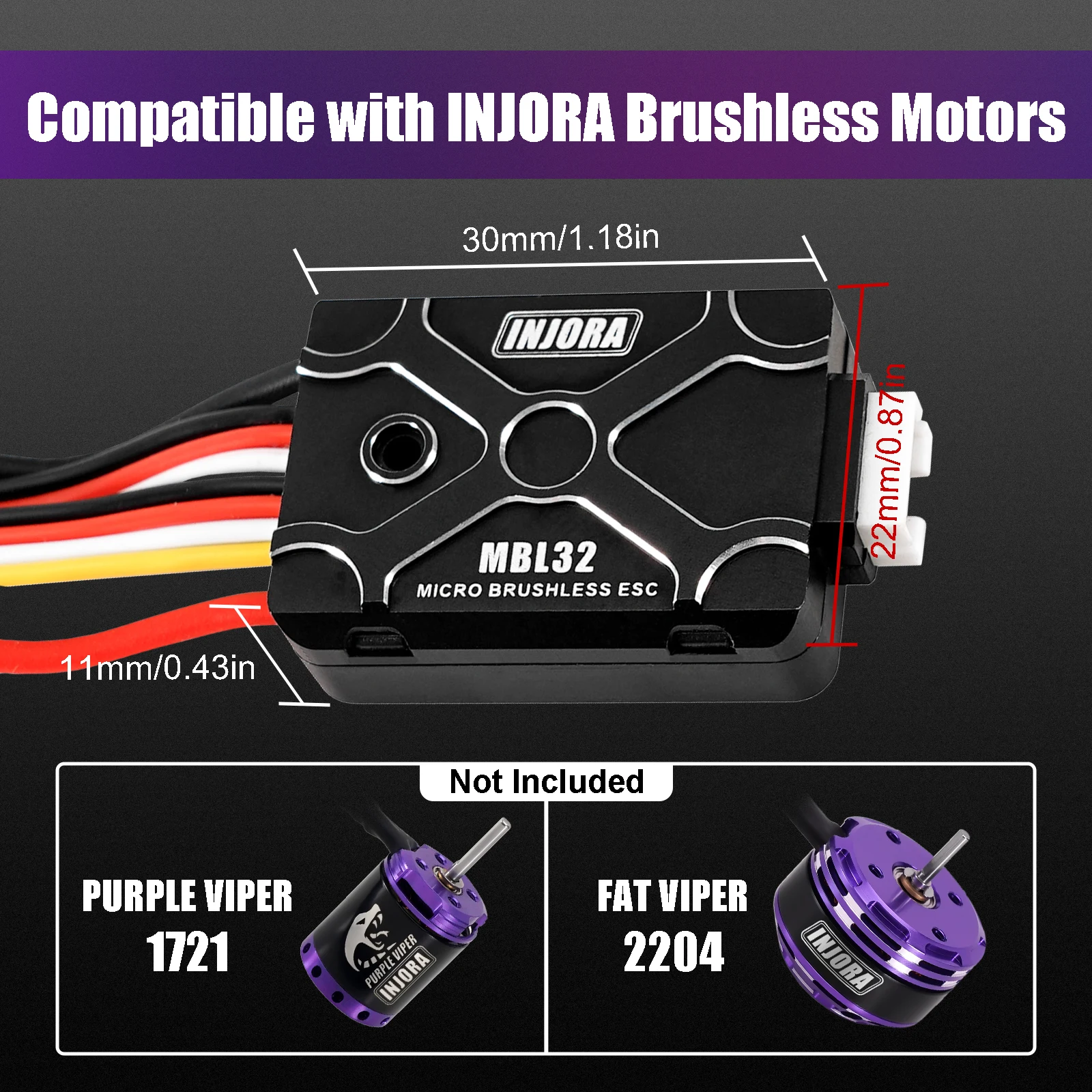 INJORA Brushless Micro MBL32 ESC for 1/18 1/24 RC Crawler TRX4M Ascent18 SCX24