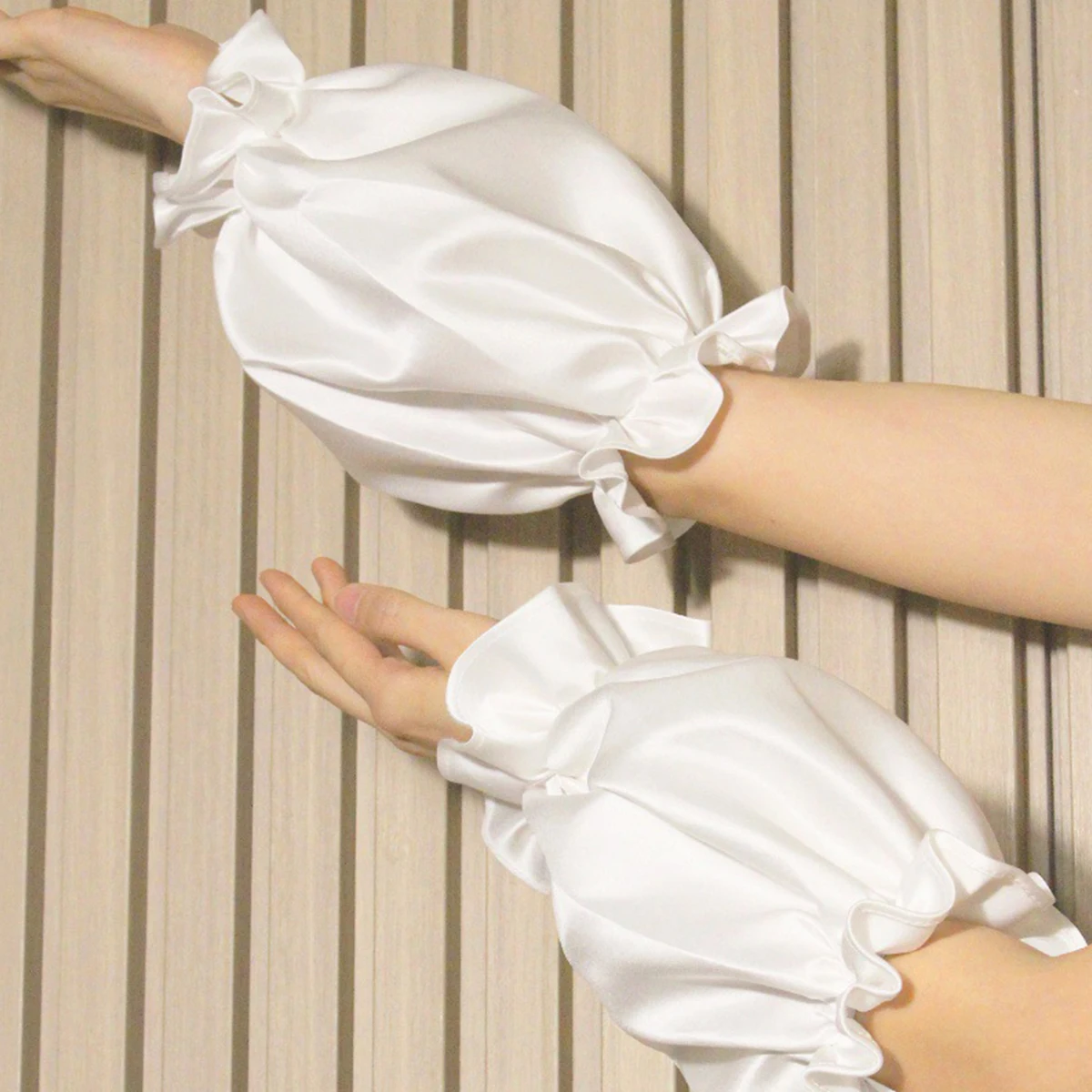 قفازات الزفاف الساتان الأنيقة أكمام أذرع تبريد لفستان الزفاف اكسسوارات العروس أغطية للذراع الأكمام للنساء مع الأصفاد المرنة #5