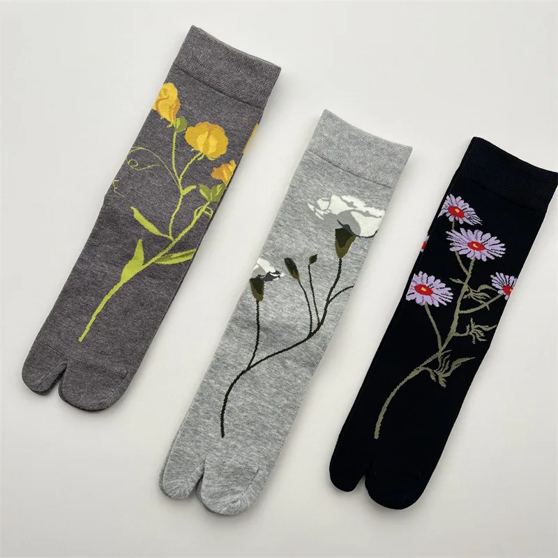 High Quality for Woman Spring Summer Autumn Split Toe Cotton Socks Floral Pattern Comfortable Soft Two-Toed Women's Tabi Sox
