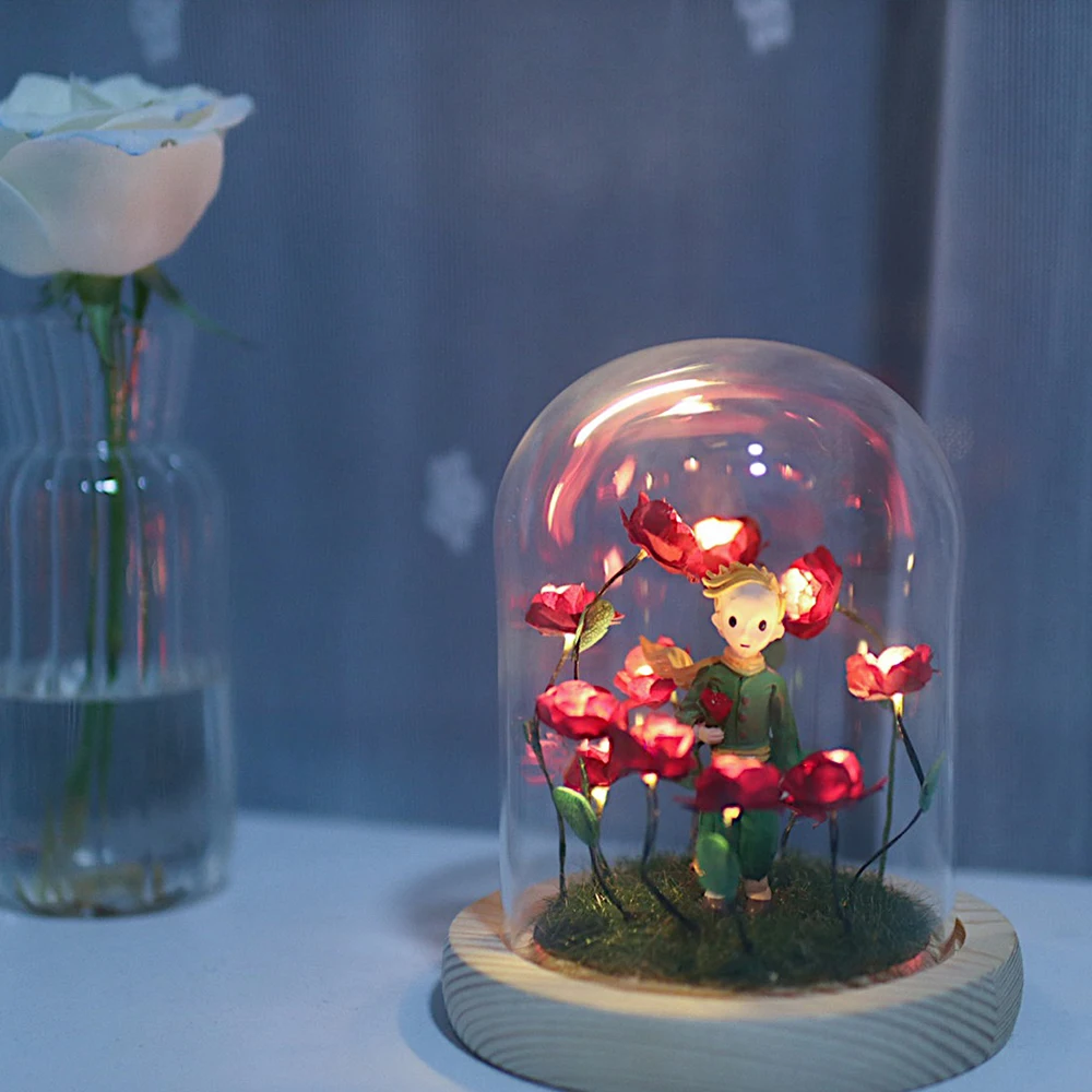 Little Prince Nightlight Immortal Rose Little Fox Atmosphere Lamp Handmade DIY Gift Christmas Valentine Birthday Gift For Girl