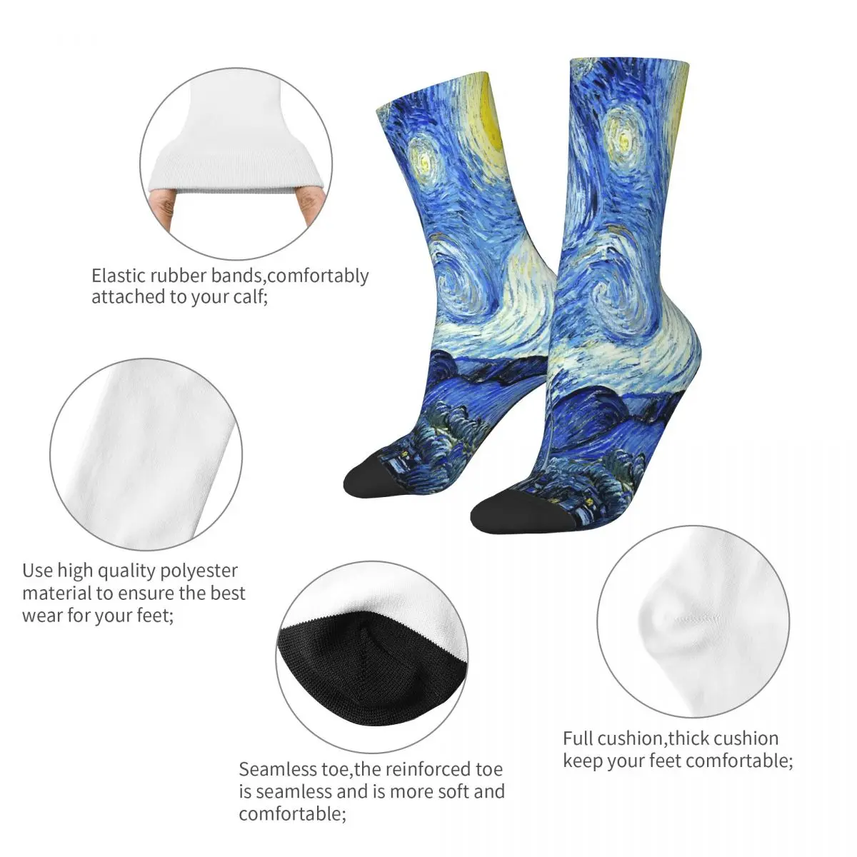 The Starry Night Van Gogh Oil Painting Art Socks Male Mens Women Winter Stockings Harajuku