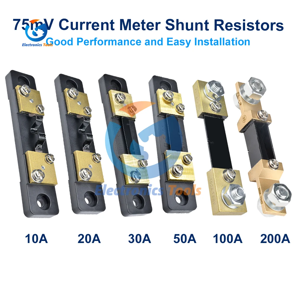 External Shunt 10A 20A 30A 50A 100A 200A 75mV Current Meter Shunt Resistor Spilter for DC Voltmeter Ammeter Voltage Meter