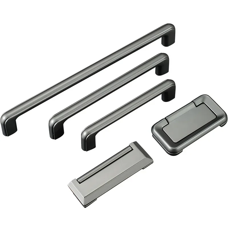 Modern Zinc Alloy Gray Cabinet Handles Pulls Light Luxury Furniture Handle Fashion Nordic Style Kitchen Cabinet Handles