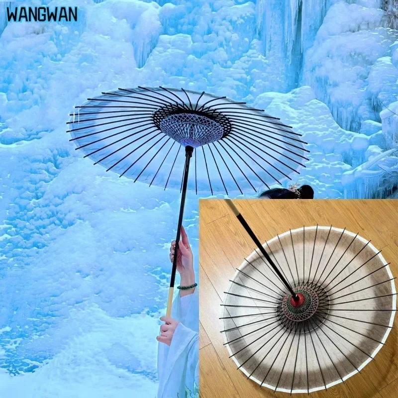 

Japanese Long Handled Silk Umbrella White Gradient GrayOil Paper Hanfu Classical Photography Travel Prop, Cosplay Craft Parasol